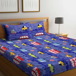Arrabi Blue & Red Graphic Printed 300 TC King Bedsheet with 2 Pillow Covers-image-98