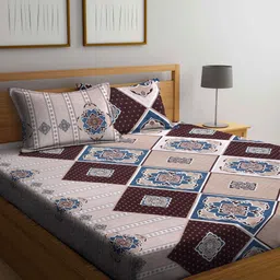 Arrabi Brown & Blue Ethnic Motifs 300 TC King Bedsheet with 2 Pillow Covers-image-23