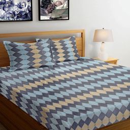 FABINALIV Blue & Beige Printed 300 TC King Bedsheet with 2 Pillow Covers-image-23