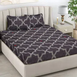 FABINALIV Brown & Grey Printed 300 TC King Bedsheet with 2 Pillow Covers-79