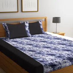 DECOREALM Blue & White Abstract 300 TC 1 King Bedsheet with 2 Pillow Covers-picture-20