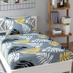 Laying Style Grey & White Floral Print 210 TC Queen Bedsheet Set-image-63