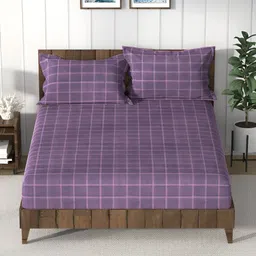 Nautica Purple & Pink Geometric 160 TC Cotton Queen Bedsheet with 2 Pillow Covers-image-54