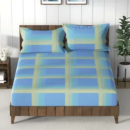 Nautica Blue & Yellow Geometric 160 TC Cotton Queen Bedsheet with 2 Pillow Covers-image-25