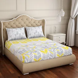 SPACES  Atrium Plus Yellow Geometric 210 TC Cotton Queen Bedsheet & 2 Pillow Covers-image-49