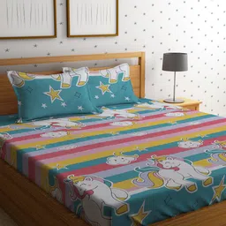 HOSTA HOMES Graphic 210 TC Queen Bedsheet with 2 Pillow Covers-image-42