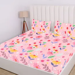 RD TREND Peach Floral 210 TC King Cotton Bedsheet with 2 Pillow Covers-image-59