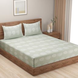 SWAYAM Pastel Vogue Olive & White Floral 210 TC Cotton King Bedsheet with 2 Pillow Covers-picture-11