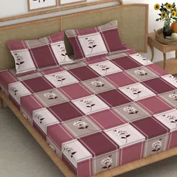 CHHAVI INDIA Purple & Pink Floral Microfiber 210 TC King Bedsheet With 2 Pillow Covers-image-47