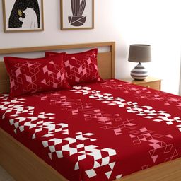 Dreamscape Red & White Geometric 144 TC King Bedsheet with 2 Pillow Covers-image-96