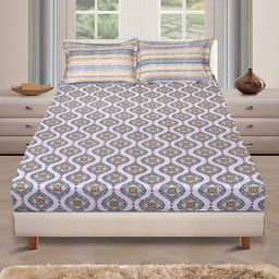 ROMEE Teal & Black Ethnic Motifs 144 TC Cotton Queen Bedsheet With 2 Pillow Covers-9