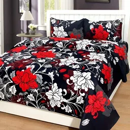 Supreme Home Collective Black Printed 144 TC Queen Bedsheet With 2 Pillow Covers-image-83