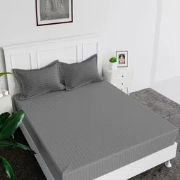 Kuber Industries Grey Striped Cotton 144 TC Queen Bedsheet with 2 Pillow Covers-24