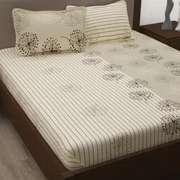 Story@home Grey & Off White Floral 186 TC King Bedsheet with 2 Pillow Covers-image-51