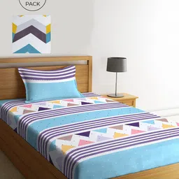 KLOTTHE White & Yellow Striped 210 TC 2 Single Bedsheet with 2 Pillow Covers-image-86