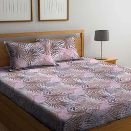 Arrabi Brown & Blue Floral 300 TC King Cotton Bedsheet with 2 Pillow Covers-image-22