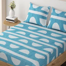 HOKIPO 135 GSM Fitted King Bedsheet with 2 Pillow Covers-image-31