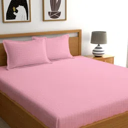 Ariana Pink Striped 210 TC Pure Cotton King Bedsheet with 2 Pillow Covers-15