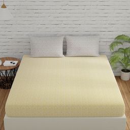 Huesland Grey & Yellow Geometric 144 TC Cotton King Bedsheet With 2 Pillow Covers-image-43