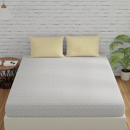 Huesland Grey & White Geometric Cotton 144 TC King Bedsheet with 2 Pillow Covers-16