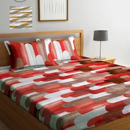 Arrabi Multicoloured Graphic 300 TC 2 King Bedsheet with 4 Pillow Covers-86