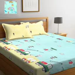 Arrabi Multicoloured Printed 300 TC 2 King Bedsheet with 4 Pillow Covers-image-73