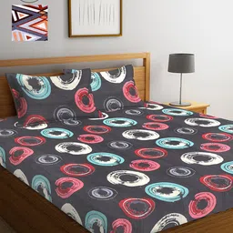 Arrabi Multicoloured Printed 300 TC 2 King Bedsheet with 4 Pillow Covers-98