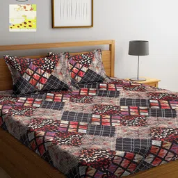 Arrabi Multicoloured Printed 300 TC 2 King Bedsheet with 4 Pillow Covers-10