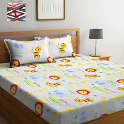 Arrabi Multicoloured Printed 300 TC 2 King Bedsheet with 4 Pillow Covers-57