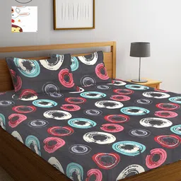 Arrabi Multicoloured Printed 300 TC 2 King Bedsheet with 4 Pillow Covers-image-72