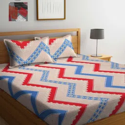 Arrabi Multicoloured Printed 300 TC 2 King Bedsheet with 4 Pillow Covers-34