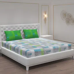 Moca By Monte Carlo White & Blue 104 TC 2 Queen Bedsheet with 4 Pillow Covers-image-50