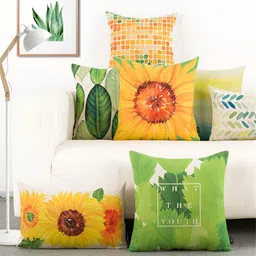 AEROHAVEN Yellow & Green 5 Pieces Floral Square Cushion Covers-image-54