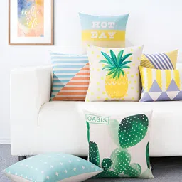 AEROHAVEN Yellow & White 5 Pieces Abstract Square Cushion Covers-10