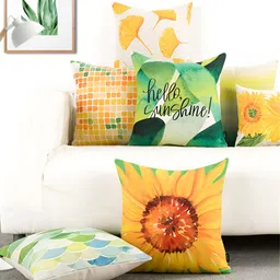 AEROHAVEN Yellow & White 5 Pieces Floral Square Cushion Covers-23
