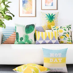 AEROHAVEN Yellow & White 5 Pieces Abstract Square Cushion Covers-image-39