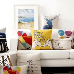 AEROHAVEN Yellow & White 5 Pieces Abstract Square Cushion Covers-24