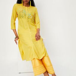 max Floral Embroidered Boat Neck Panelled Thread Work Straight Kurta-image-61