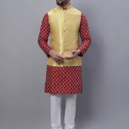 SOJANYA Embroidered Thread Work Kurta With Churidar With Nehru Jacket-picture-14