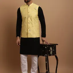 SOJANYA Ethnic Embroidered Sequinned Pure Cotton Kurta & Churidar With Nehru Jacket-picture-43