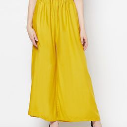 Purple State Women Yellow Flared Palazzos-image-47