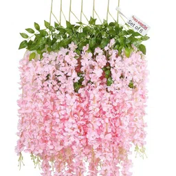 TIED RIBBONS Set Of 6 Pink & Green Artificial Hanging Wisteria Flower-Strings-8