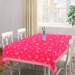 SHADES OF LIFE Pink Paisley Printed 4 Seater Dining Table Cover-image-81