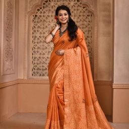 NK TextilesEthnic Motifs Silk Blend Bhagalpuri Saree-image-90
