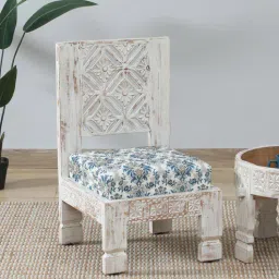 mudramark from pepperfry Timila Mango Wood Slipper Chair In White Distressed Finish-picture-1