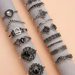 Pinapes Set Of 15 Oxidised Silver-Plated Adjustable Finger Ring-41