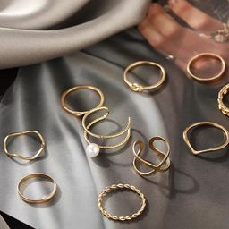 Pinapes Set of 10 Gold-Plated Oxidized Finger Rings-9