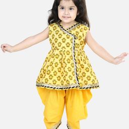 BownBee Girls Printed Angrakha Pure Cotton kurti with Dhoti Pants-image-45