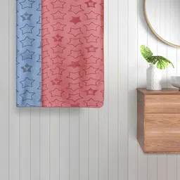 FABINALIV Kids 2-Pcs Blue & Red Geometric Printed 350 GSM Cotton Bath Towels-10