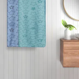 FABINALIV 2-Pcs Blue & Green Geometric Printed 350 GSM Cotton Bath Towels-14